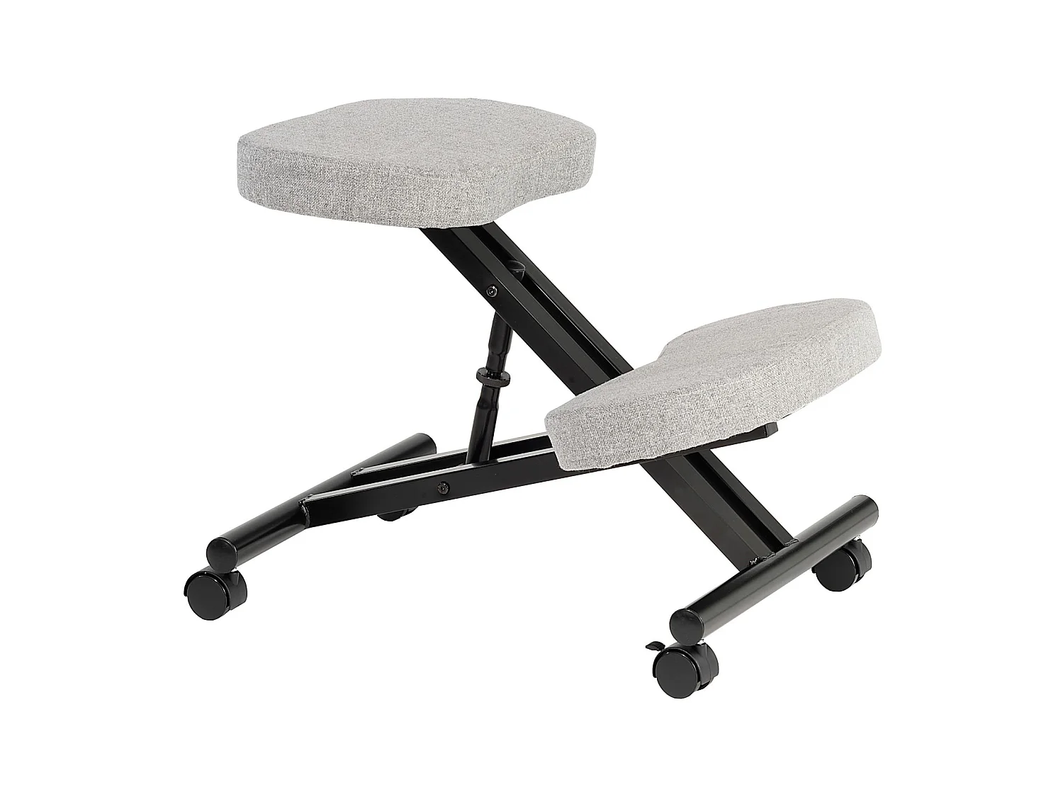 Tabouret ergonomique ROBERT siège ajustable repose genoux chaise de bureau sans dossier, en métal noir et assise rembourrée gris