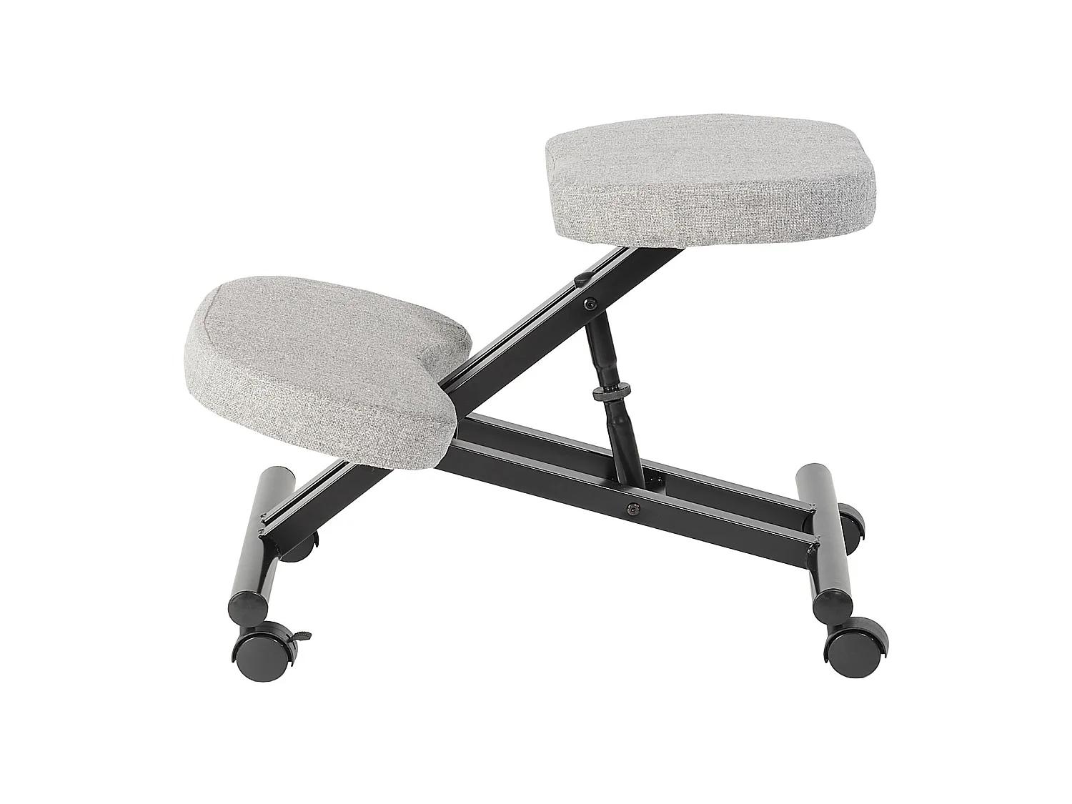 Tabouret ergonomique ROBERT siège ajustable repose genoux chaise de bureau sans dossier, en métal noir et assise rembourrée gris