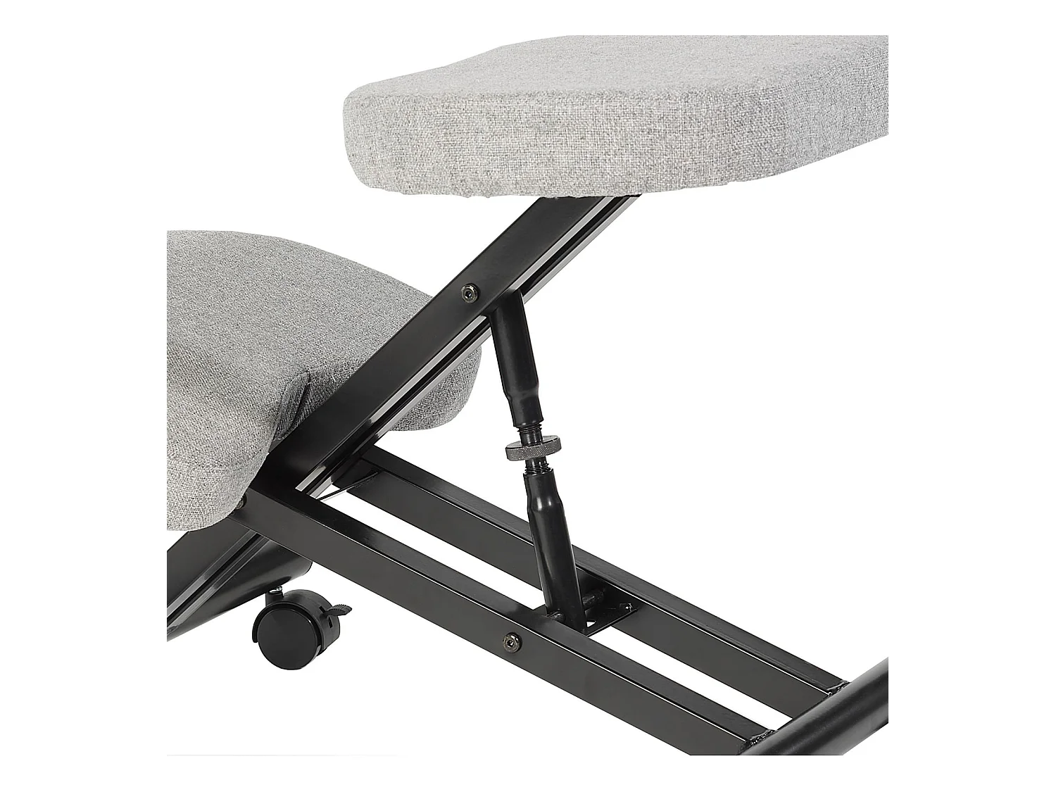 Tabouret ergonomique ROBERT siège ajustable repose genoux chaise de bureau sans dossier, en métal noir et assise rembourrée gris