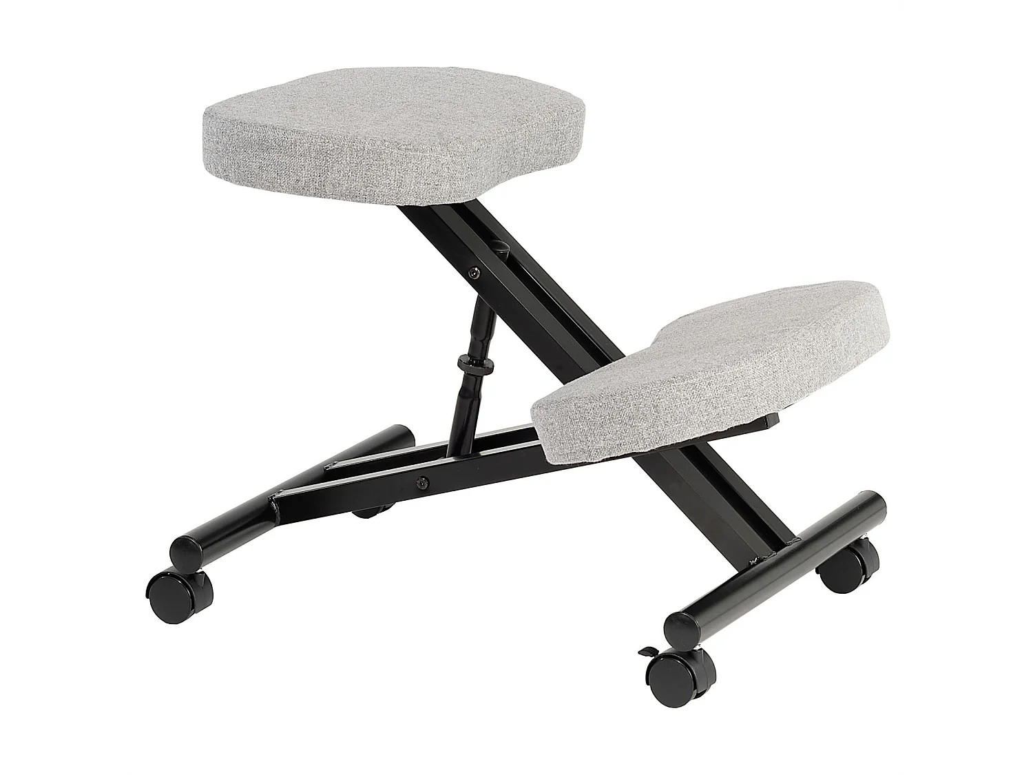Tabouret ergonomique ROBERT siège ajustable repose genoux chaise de bureau sans dossier, en métal noir et assise rembourrée gris