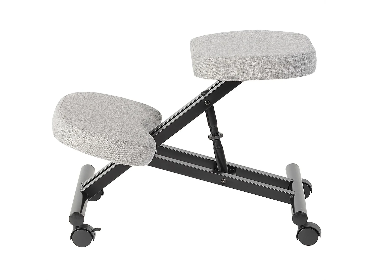 Tabouret ergonomique ROBERT siège ajustable repose genoux chaise de bureau sans dossier, en métal noir et assise rembourrée gris
