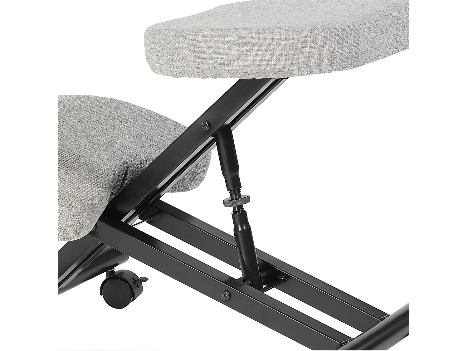 Tabouret ergonomique ROBERT siège ajustable repose genoux chaise de bureau sans dossier, en métal noir et assise rembourrée gris
