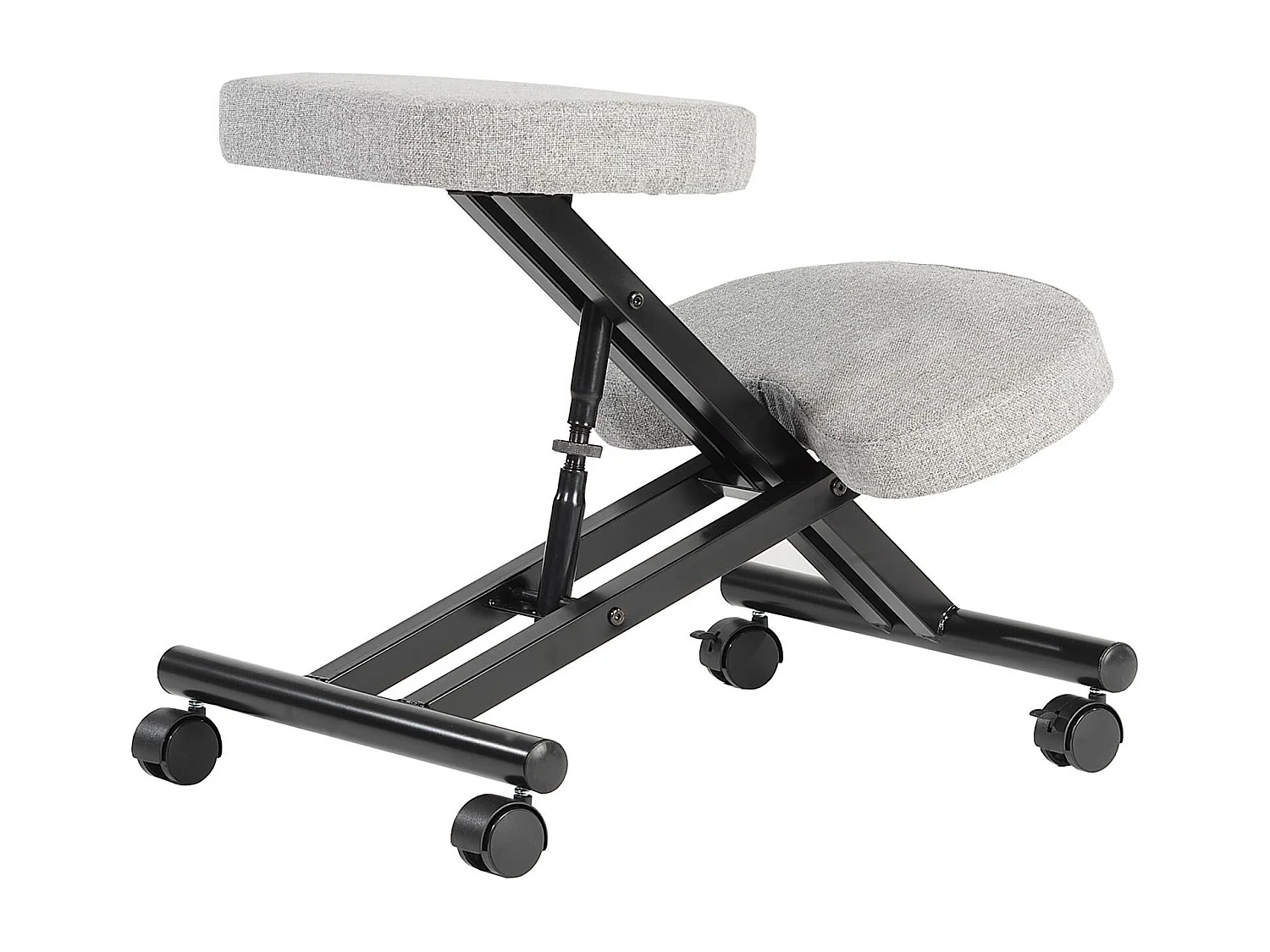 Tabouret ergonomique ROBERT siège ajustable repose genoux chaise de bureau sans dossier, en métal noir et assise rembourrée gris
