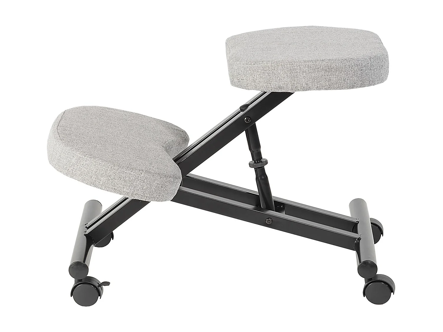Tabouret ergonomique ROBERT siège ajustable repose genoux chaise de bureau sans dossier, en métal noir et assise rembourrée gris