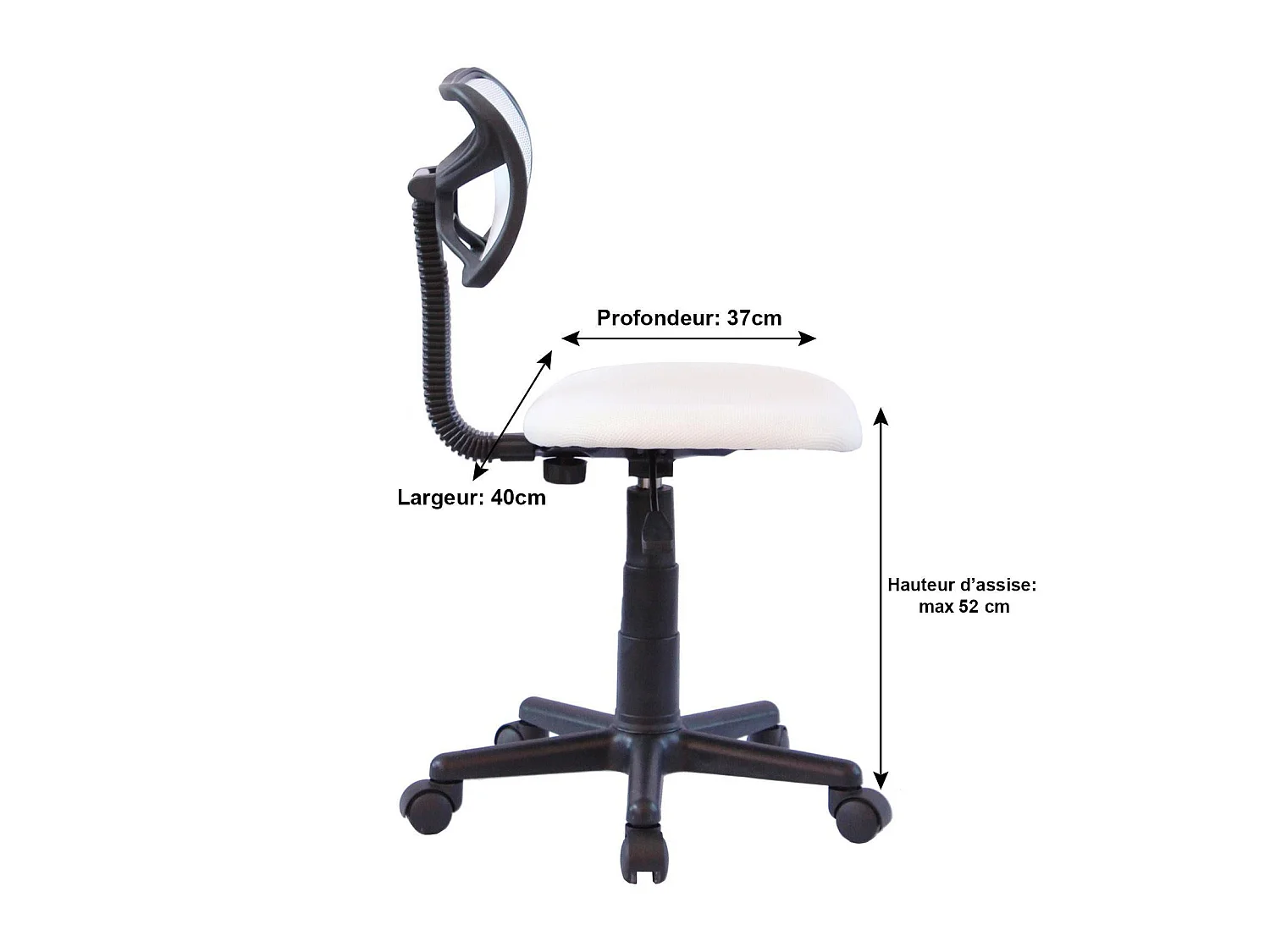 Chaise de bureau pour enfant MILAN fauteuil pivotant et ergonomique, siège à roulettes avec hauteur réglable, mesh blanc