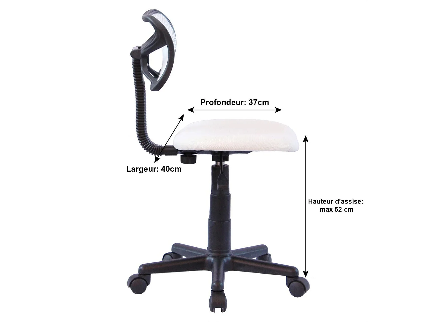 Chaise de bureau pour enfant MILAN fauteuil pivotant et ergonomique, siège à roulettes avec hauteur réglable, mesh blanc