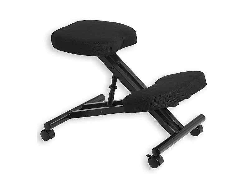 Tabouret ergonomique ROBERT siège ajustable repose genoux chaise de bureau sans dossier, en métal noir et assise rembourrée noir