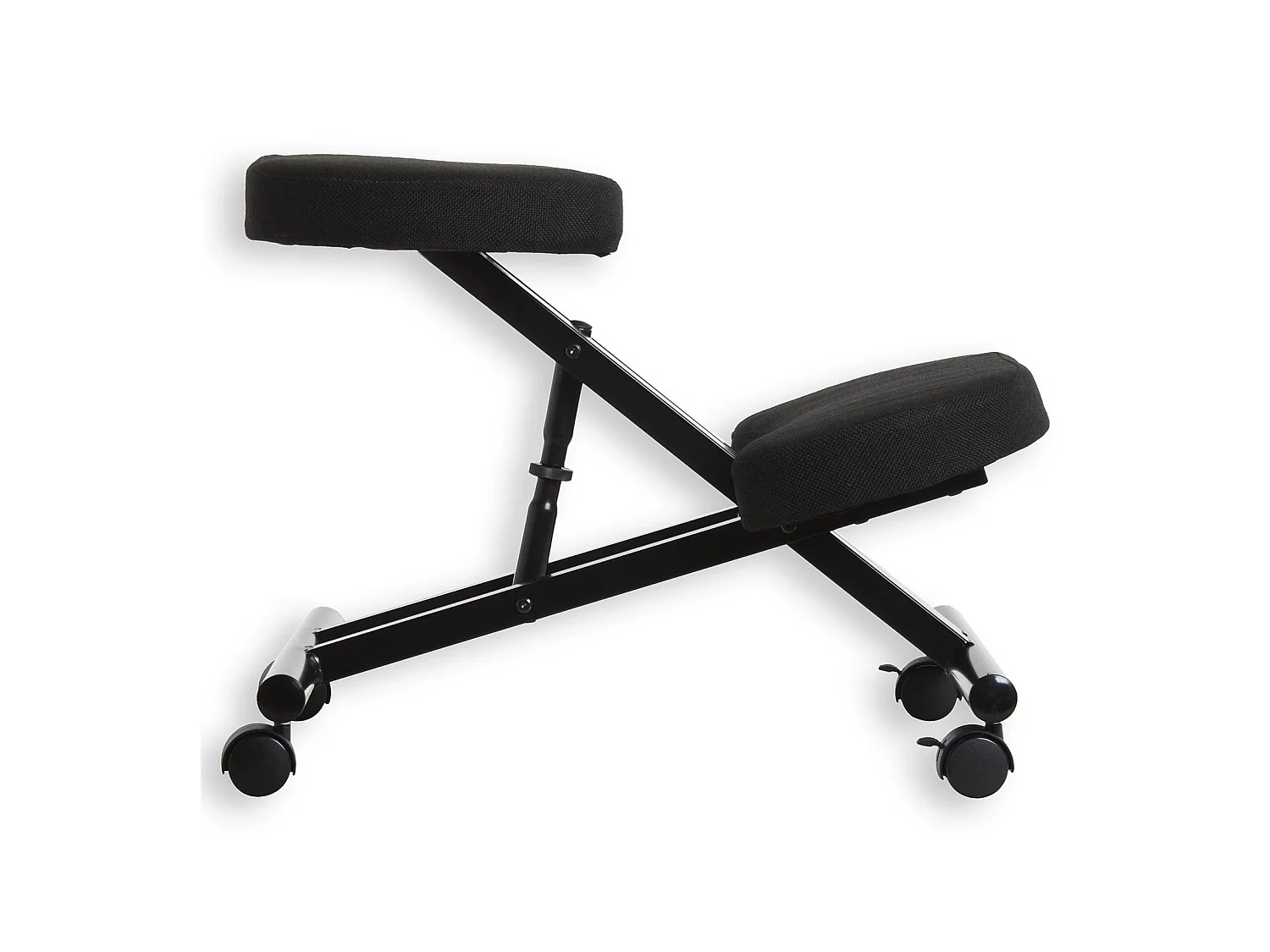 Tabouret ergonomique ROBERT siège ajustable repose genoux chaise de bureau sans dossier, en métal noir et assise rembourrée noir
