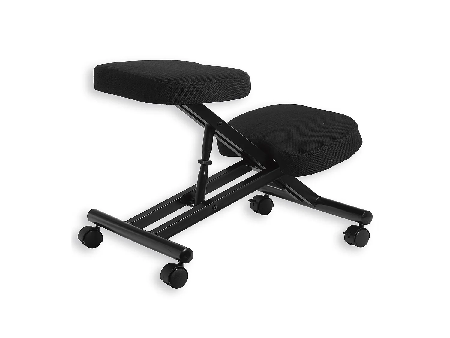 Tabouret ergonomique ROBERT siège ajustable repose genoux chaise de bureau sans dossier, en métal noir et assise rembourrée noir