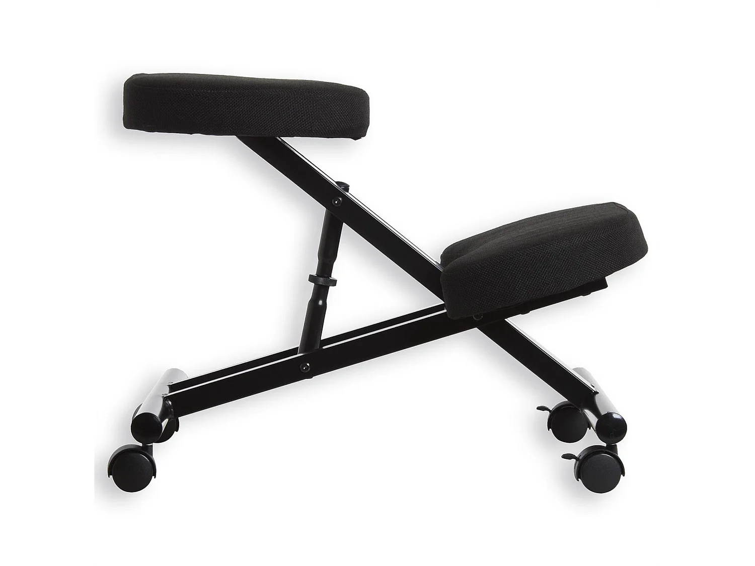 Tabouret ergonomique ROBERT siège ajustable repose genoux chaise de bureau sans dossier, en métal noir et assise rembourrée noir