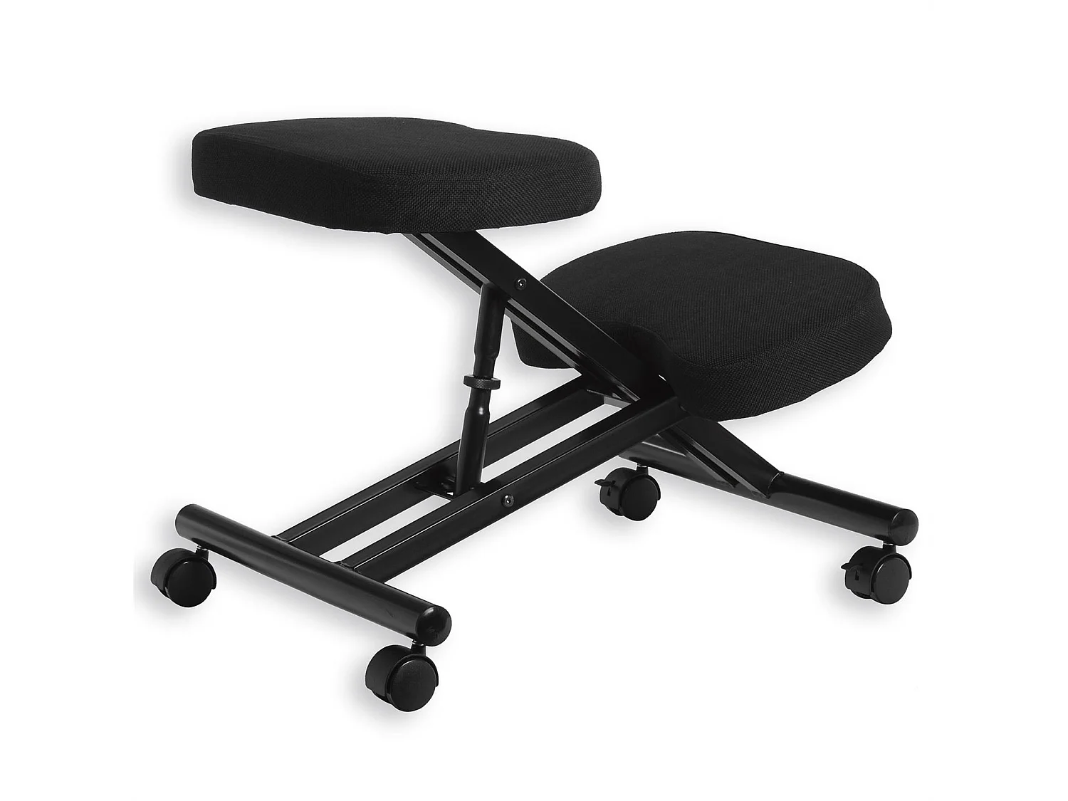 Tabouret ergonomique ROBERT siège ajustable repose genoux chaise de bureau sans dossier, en métal noir et assise rembourrée noir