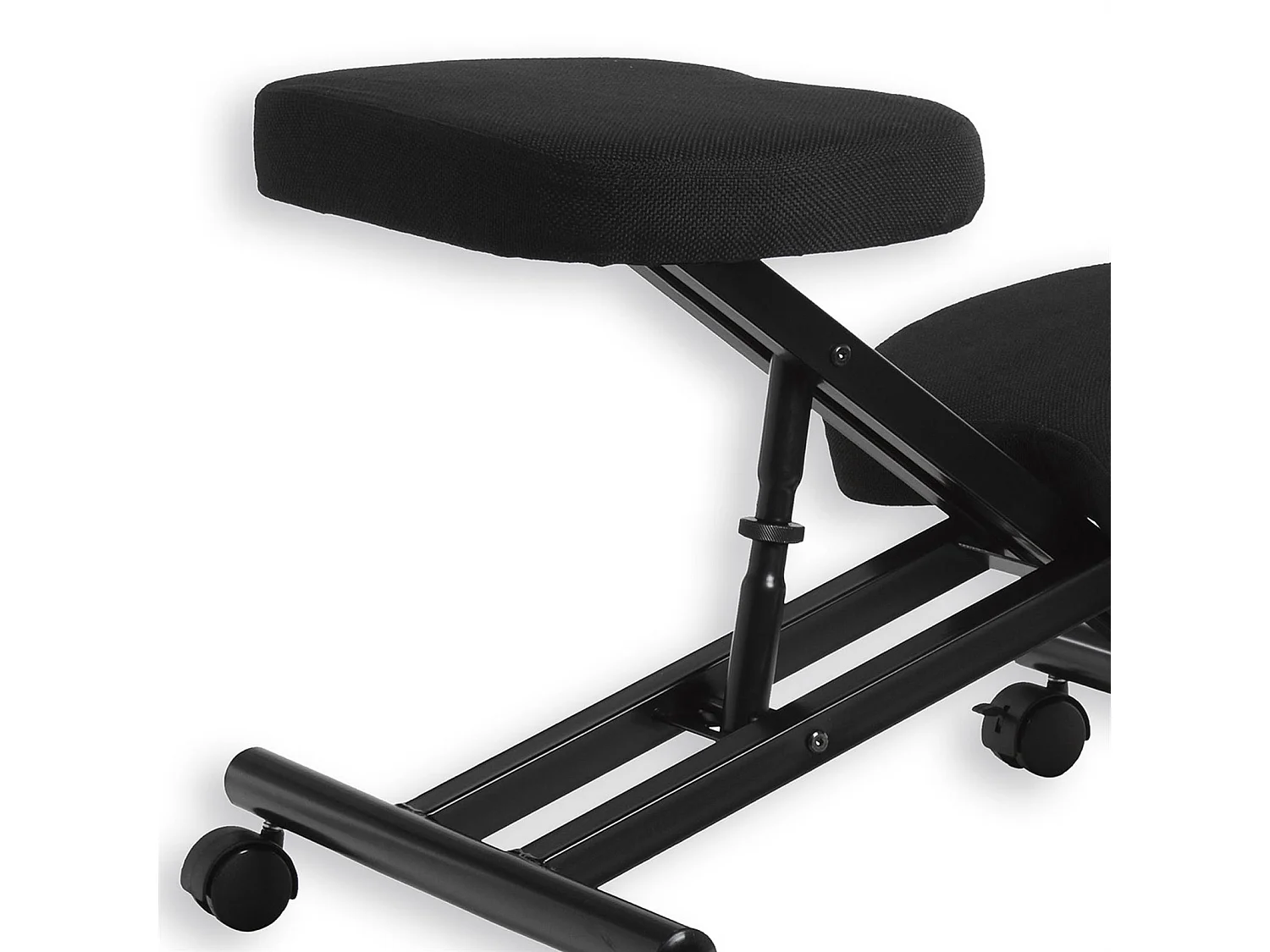 Tabouret ergonomique ROBERT siège ajustable repose genoux chaise de bureau sans dossier, en métal noir et assise rembourrée noir