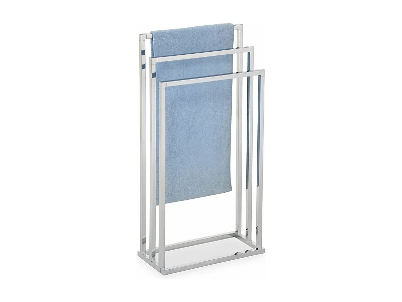 Porte-serviettes sur pied KUNO portant de salle de bain avec 3 niveaux d'étendage, structure en métal chromé