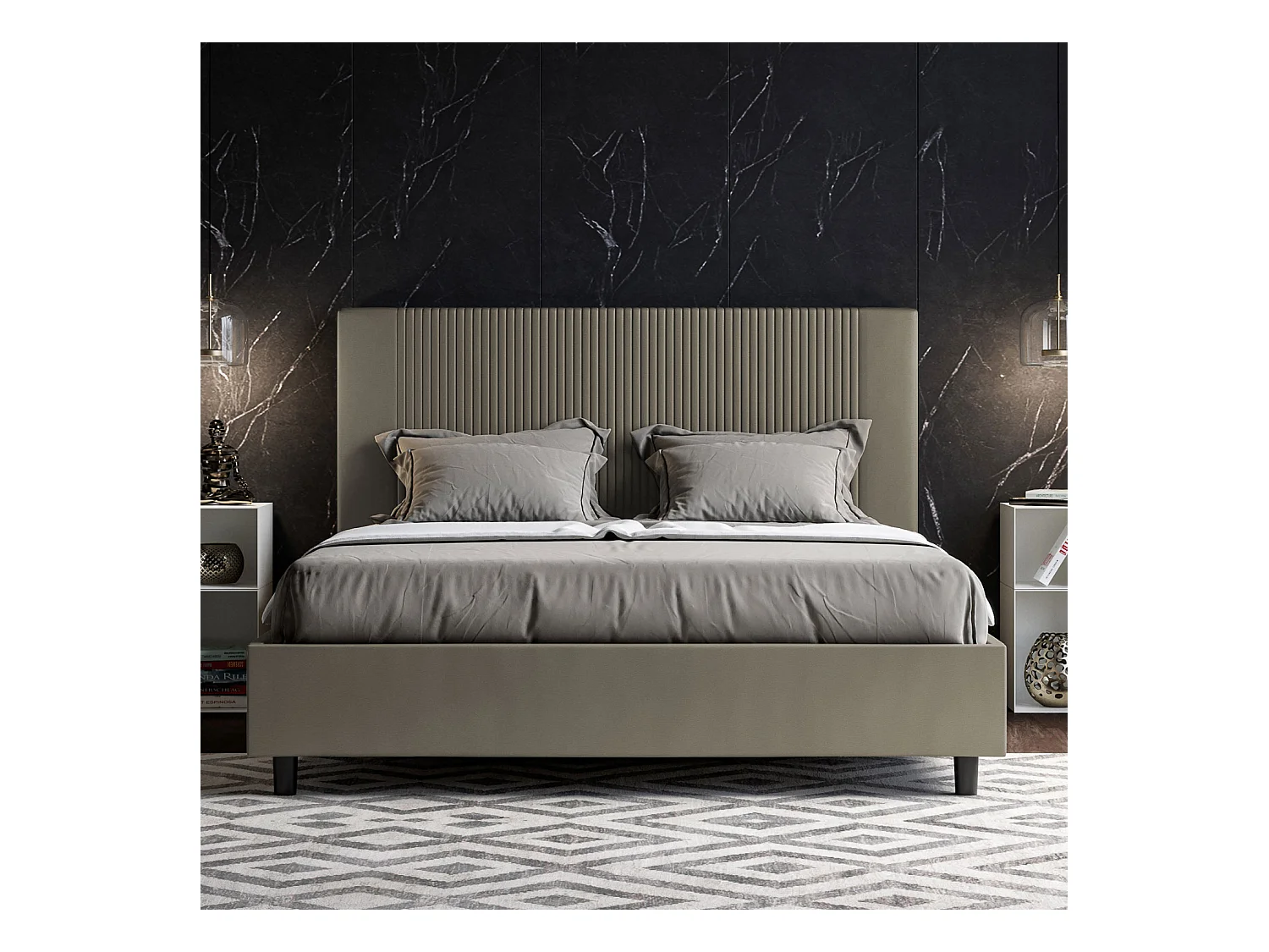Letto con rete imbottito 160x210 similpelle cappuccino Goya