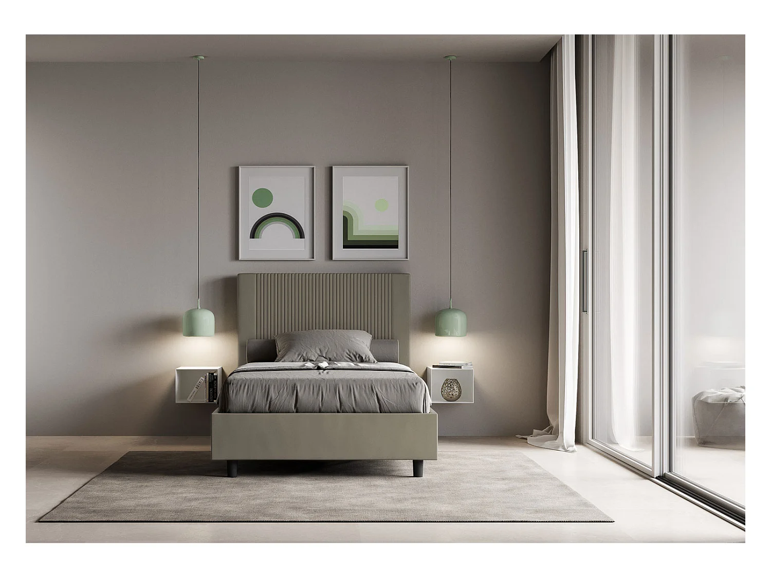 Letto senza rete imbottito 120x200 similpelle cappuccino Goya