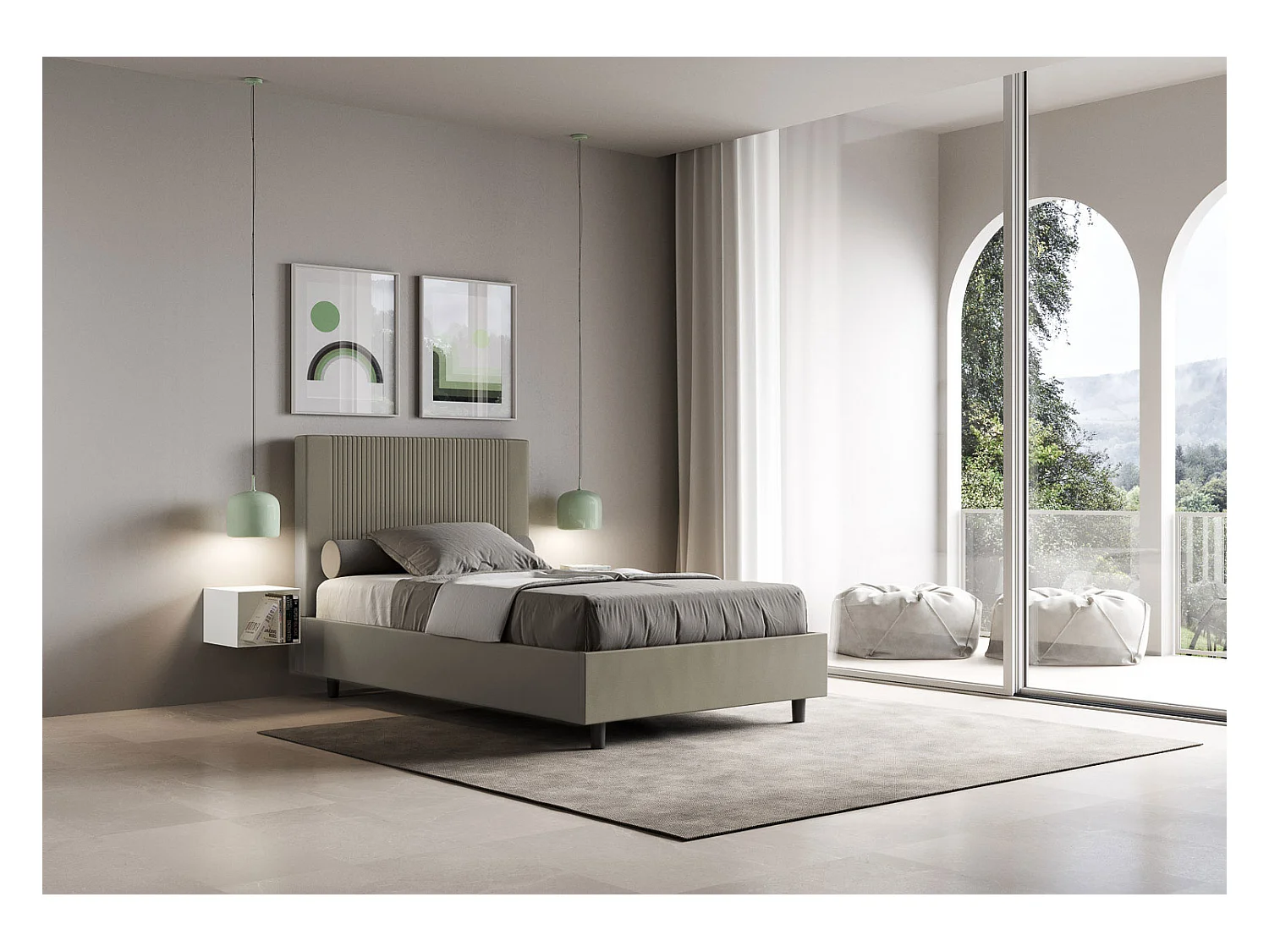 Letto senza rete imbottito 120x200 similpelle cappuccino Goya