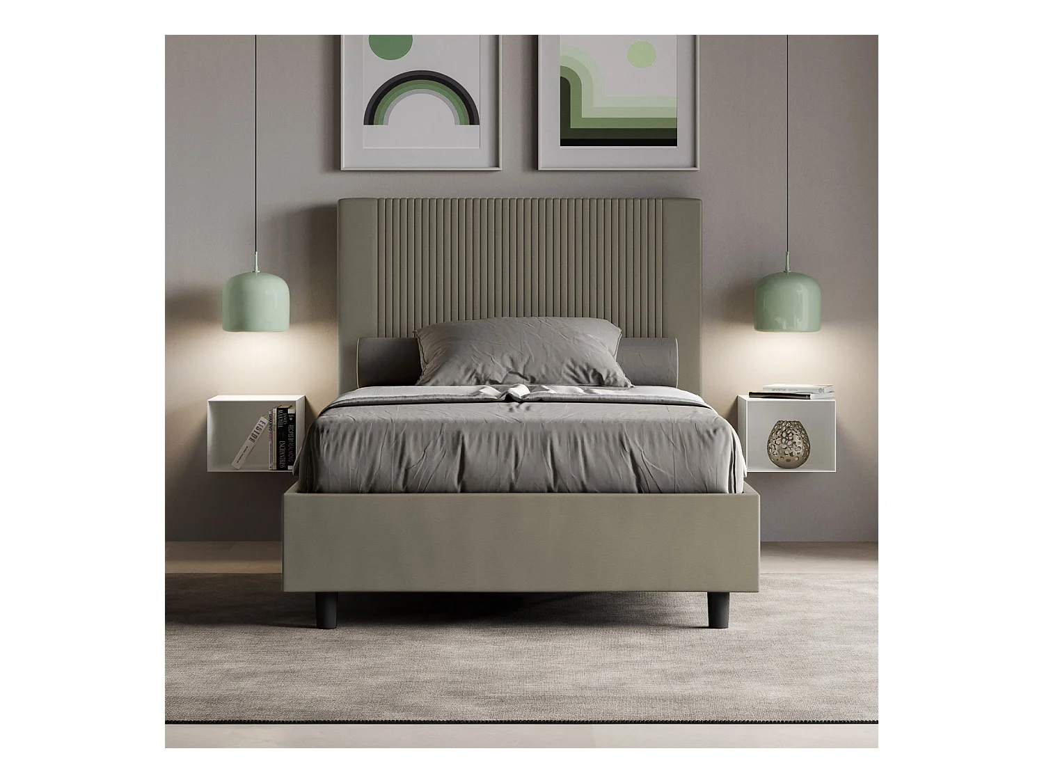 Letto senza rete imbottito 120x200 similpelle cappuccino Goya