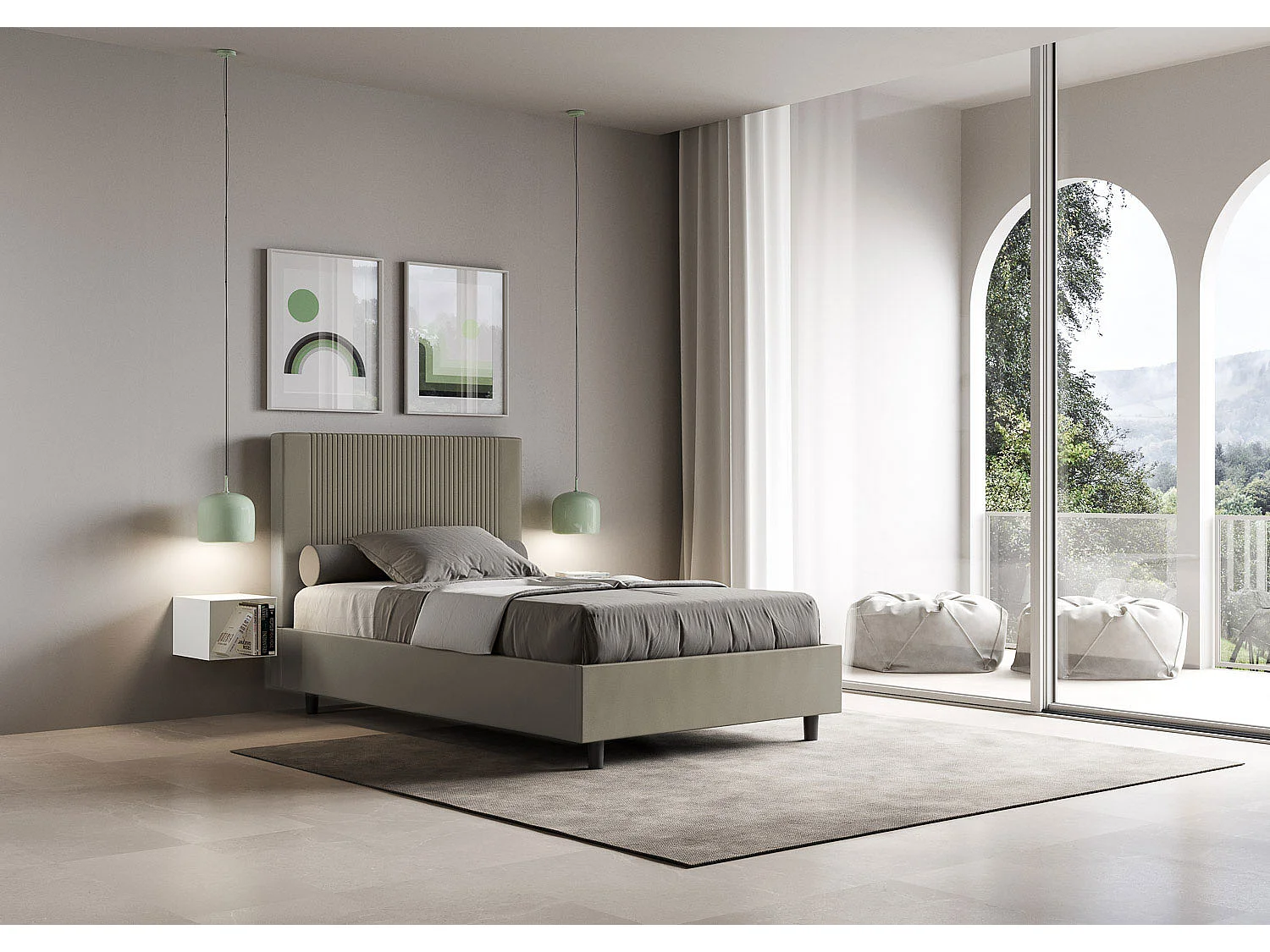 Gepolstertes Bett ohne Lattenrost 120x200 mit Kunstlederbezug Cappuccino Goya