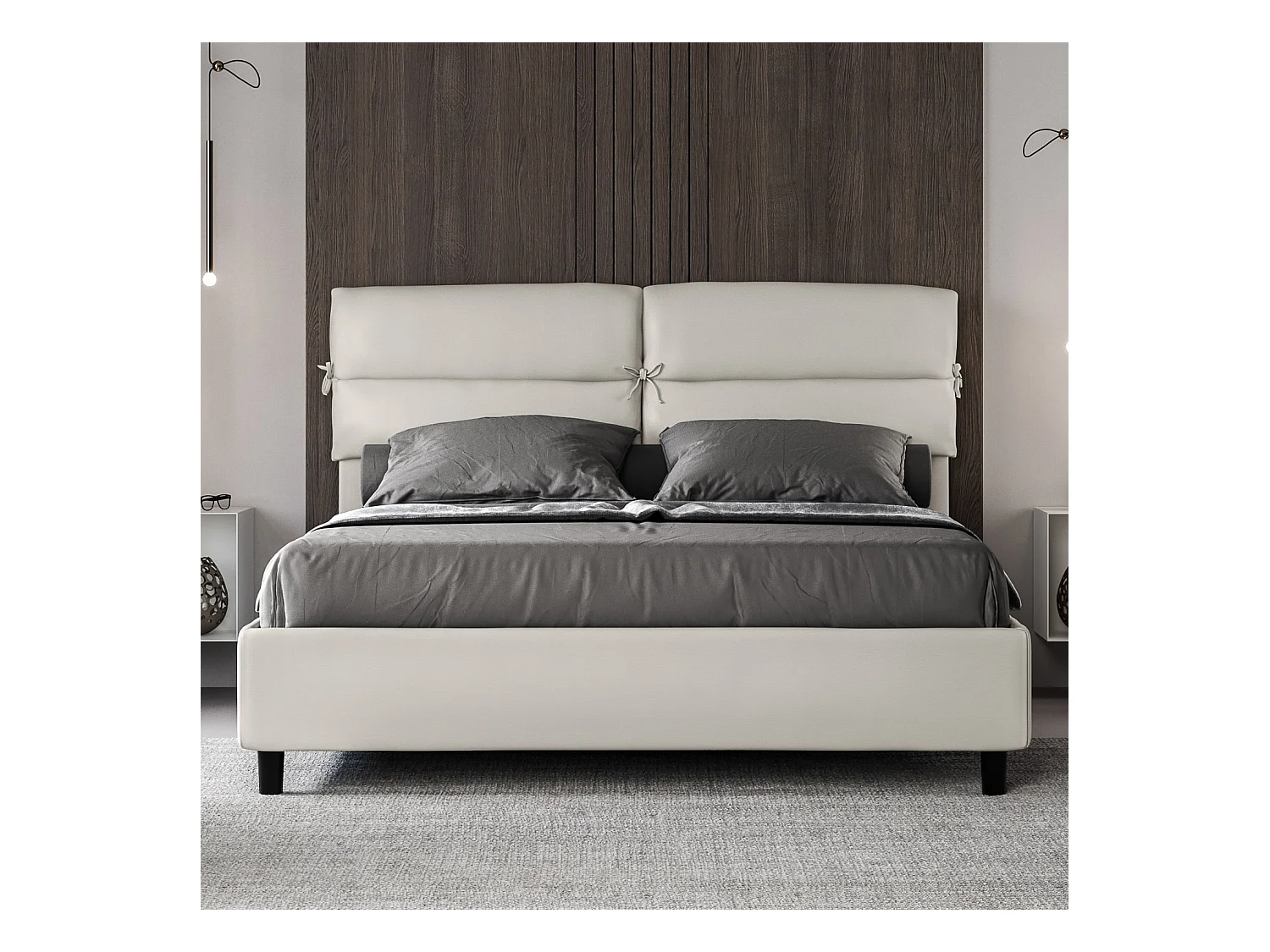 Nandy bed in wit imitatieleer met gestoffeerde basis 160x210