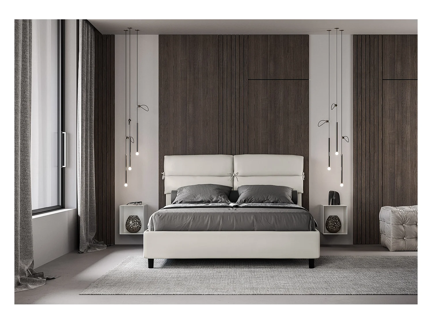 Letto senza rete imbottito 160x210 similpelle bianco Nandy