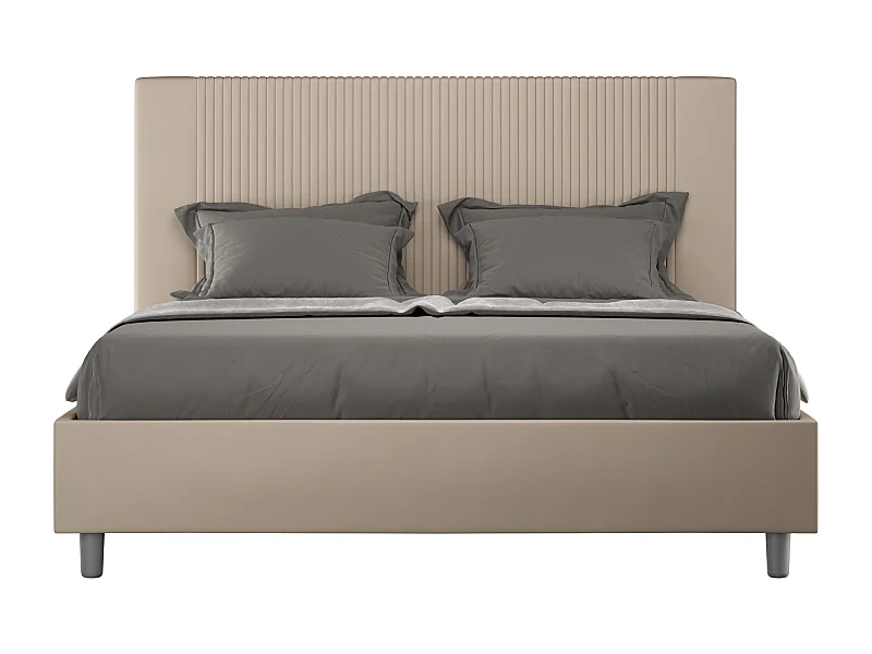 Lit sans sommier rembourré 160x200 similicuir taupe Goya