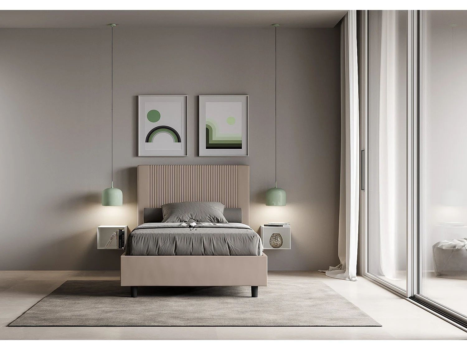 Lit 1 place et demi sans sommier rembourré 120x190 similicuir taupe Goya