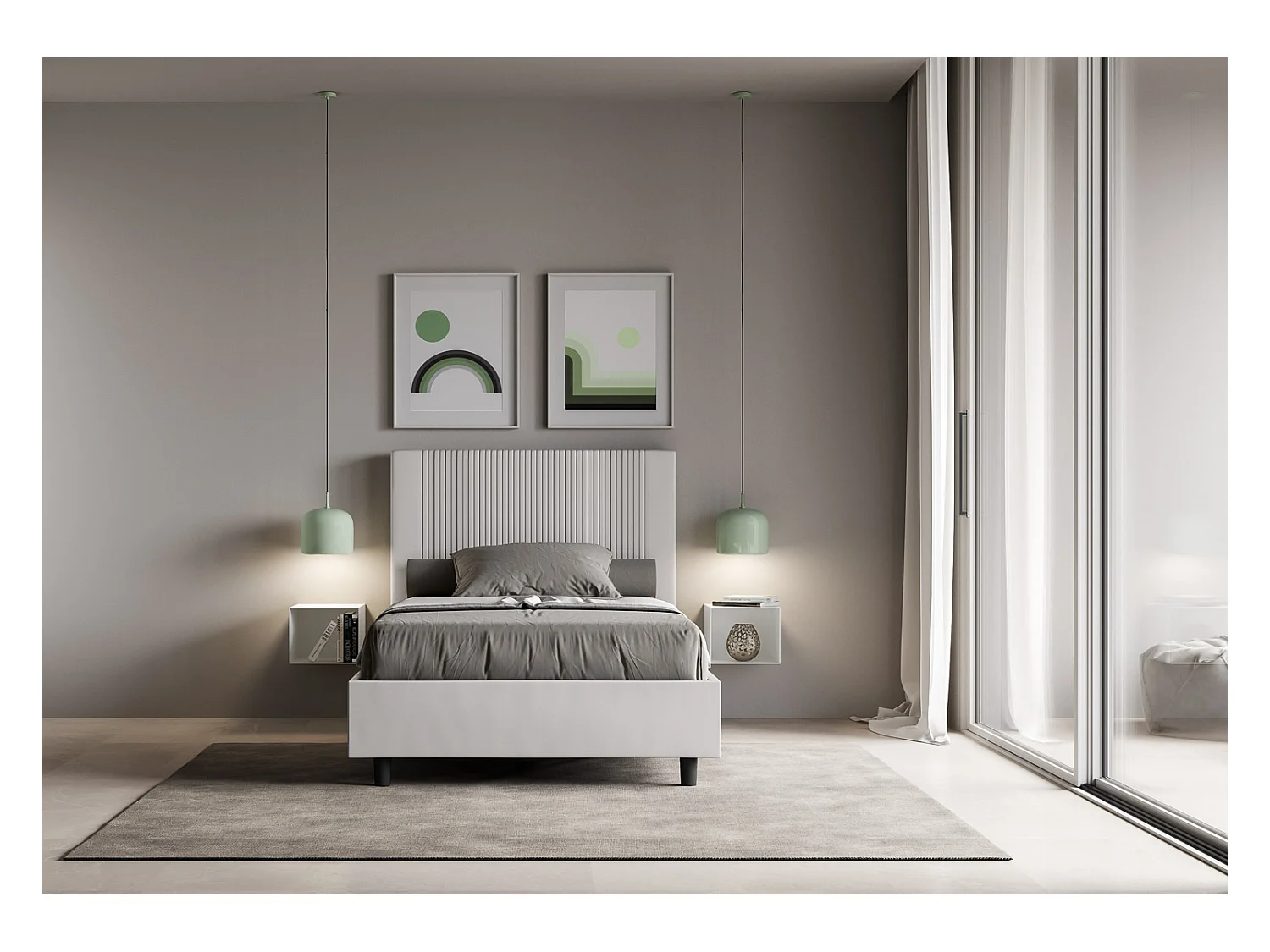 Gestoffeerd bed in Goya wit imitatieleer zonder boxspring 120x190