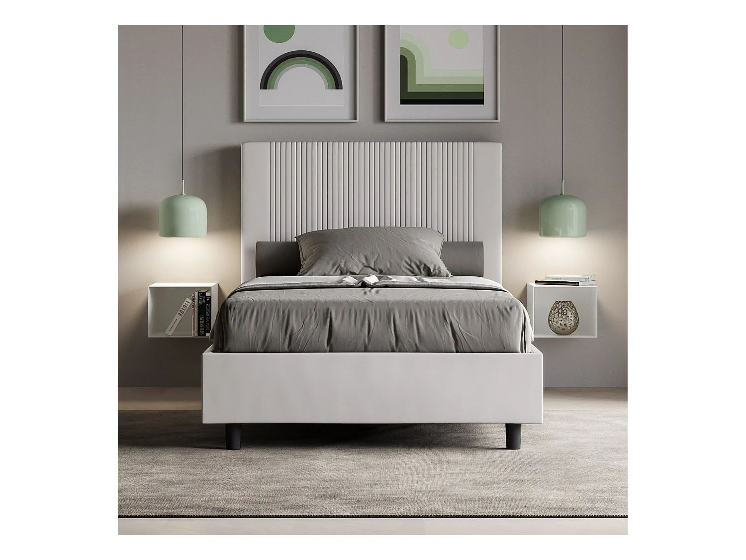 Gestoffeerd bed in Goya wit imitatieleer zonder boxspring 120x190