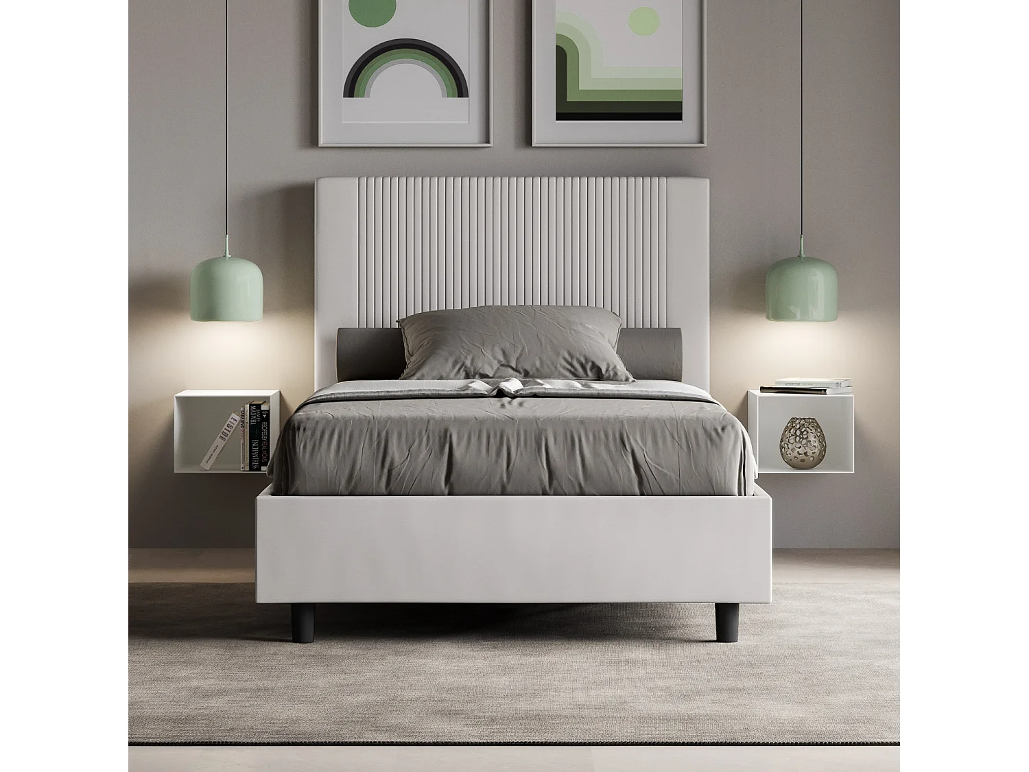 Lit 1 place et demi sans sommier rembourré 120x190 similicuir blanc Goya