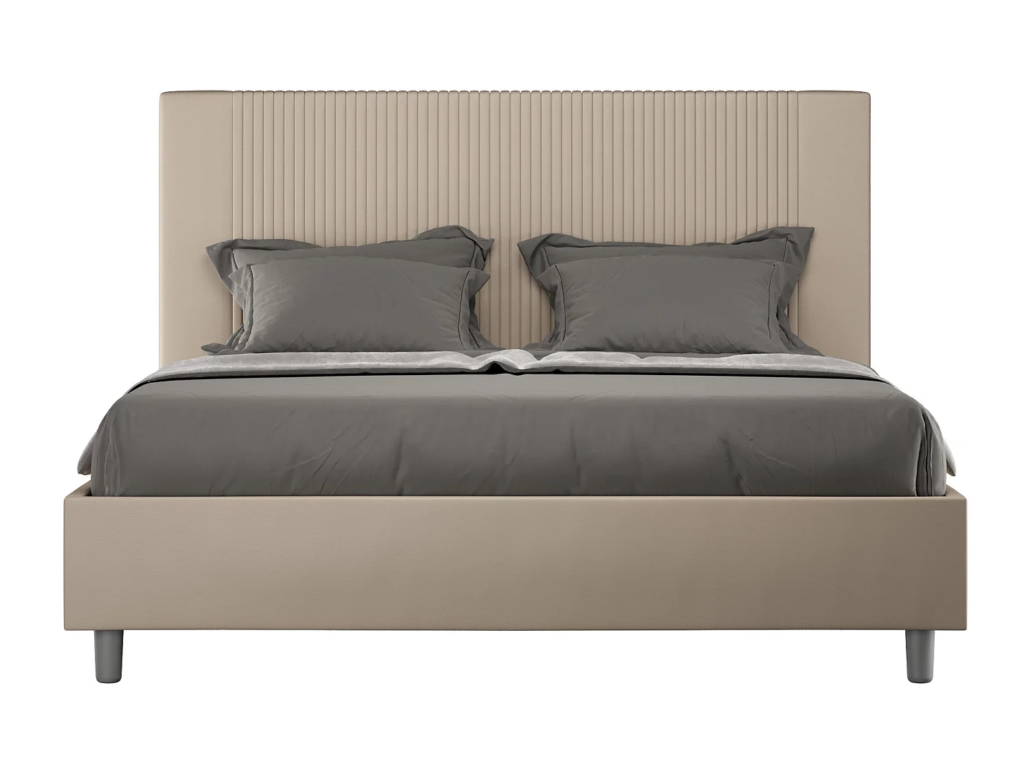 Lit coffre rembourré 160x200 similicuir taupe Goya