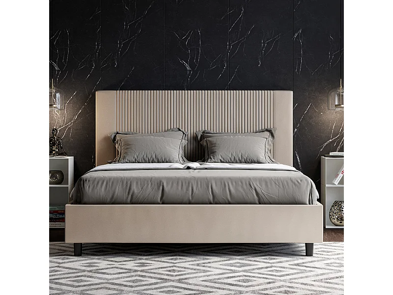 Lit coffre rembourré 160x200 similicuir taupe Goya