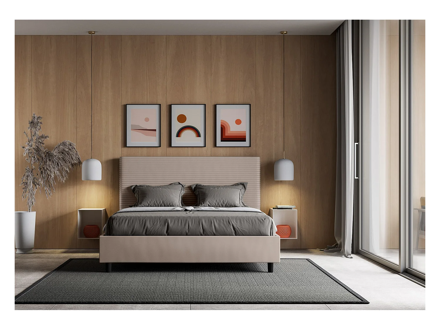 Letto contenitore imbottito 160x200 similpelle tortora Focus