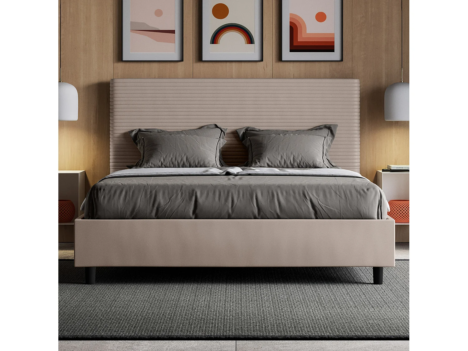 Gestoffeerd bed 160x200 met opbergruimte kunstleer taupe Focus