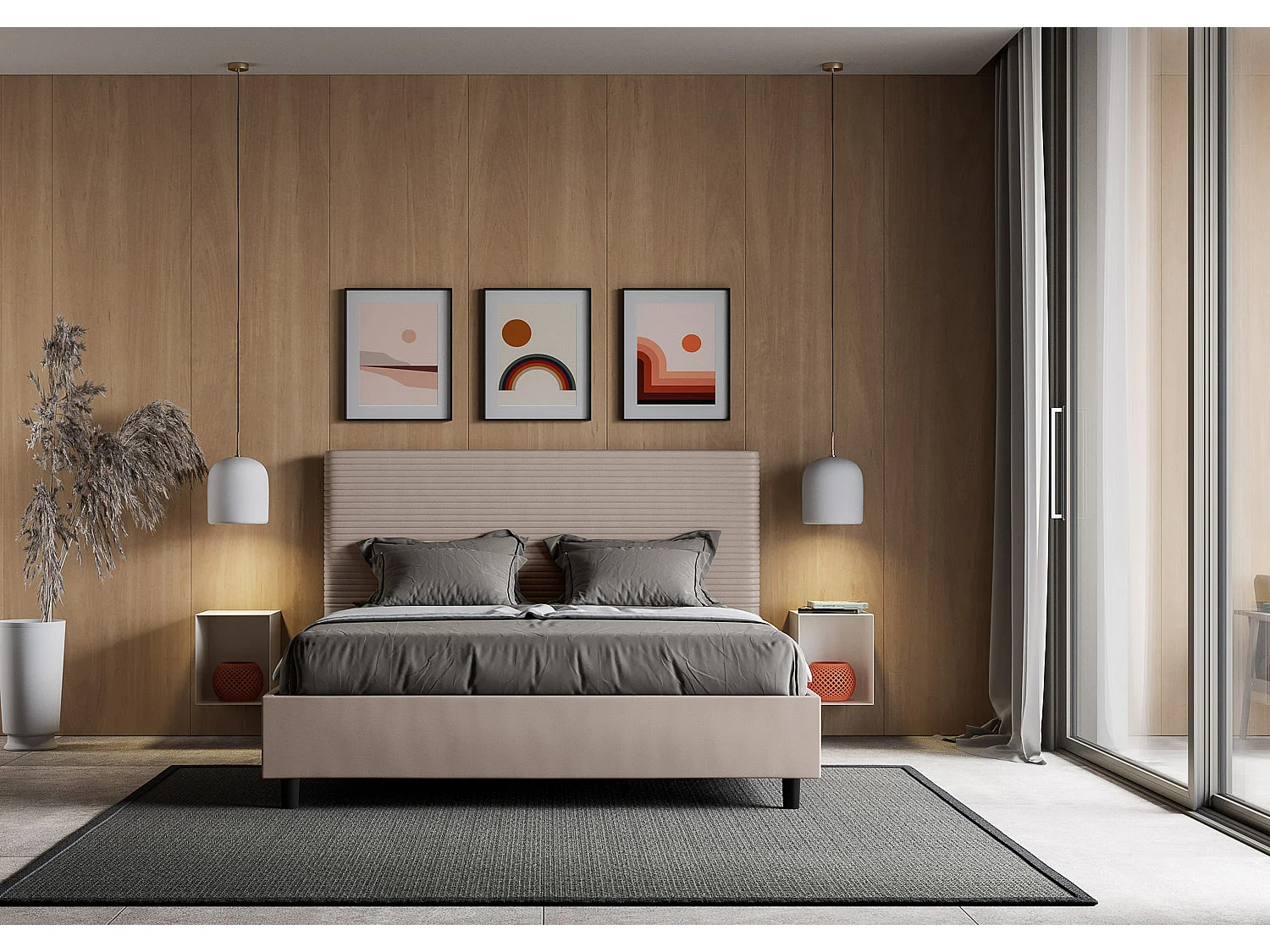 Gestoffeerd bed 160x200 met opbergruimte kunstleer taupe Focus