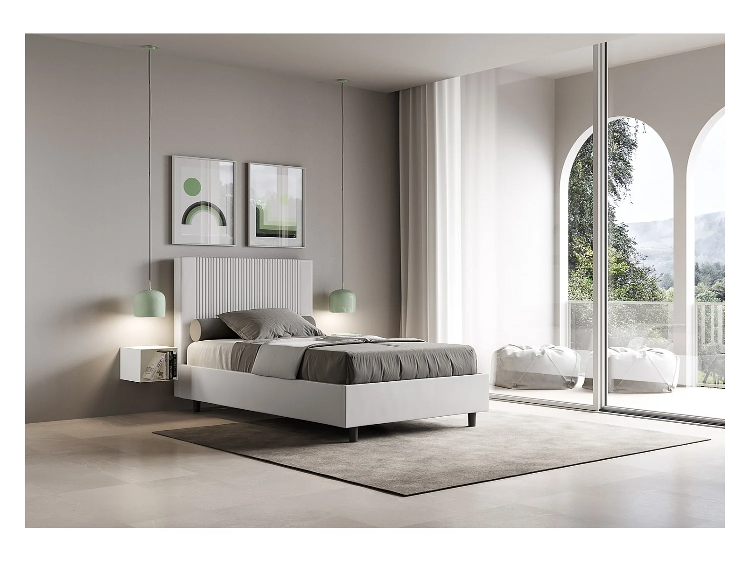 Goya gepolstertes Stauraumbett aus weißem Kunstleder, 120x190