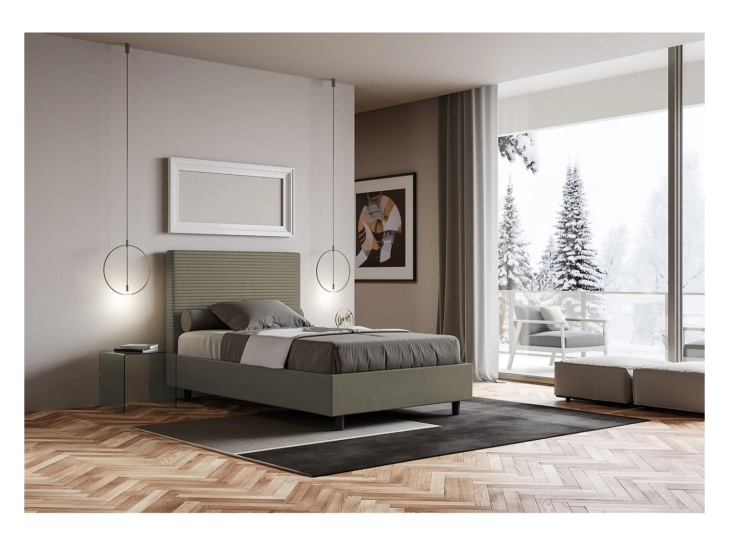 Lit 1 place et demi coffre rembourré 120x210 similicuir cappuccino Focus