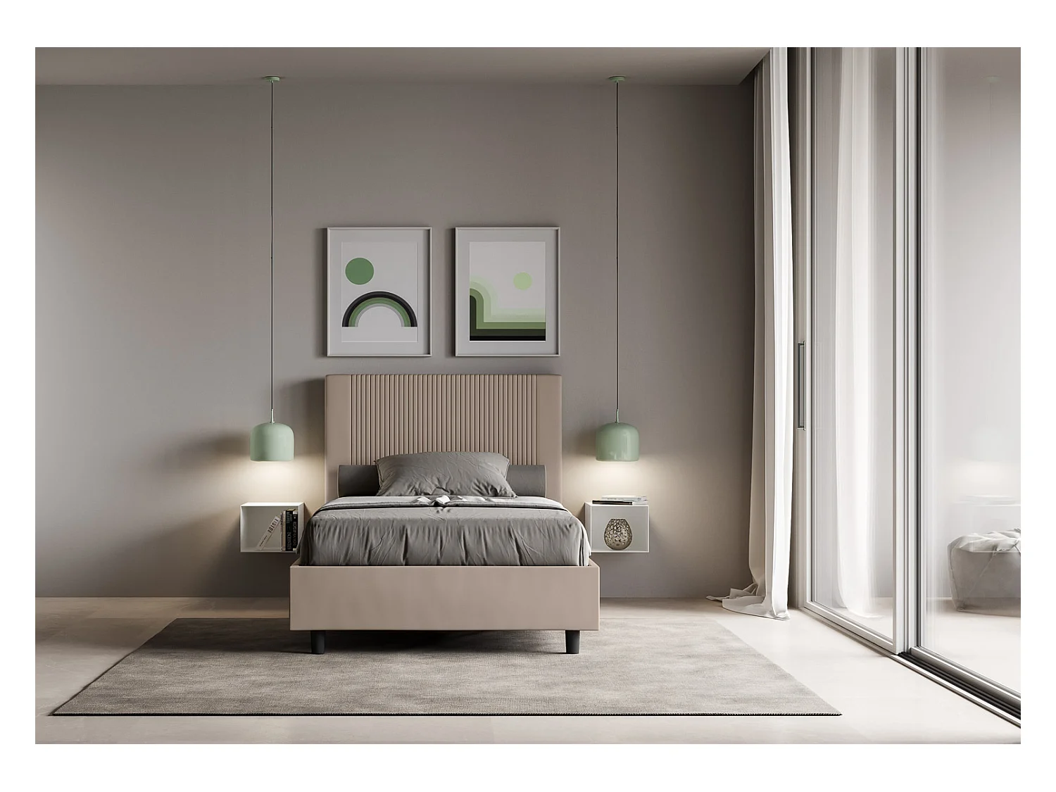 Lit coffre rembourrée 140x190 similicuir taupe Goya