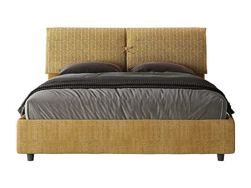 Lit coffre rembourrée 160x190 tissu Aragona 3 jaune Mados