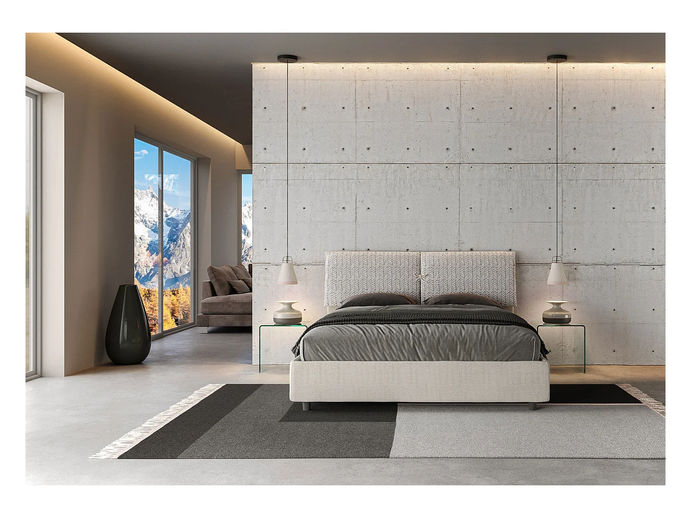 Lit coffre rembourrée 160x200 tissu Aragona 1 blanc Mados