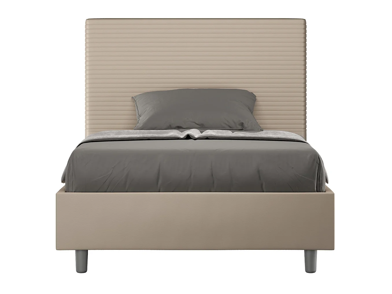 Lit double coffre rembourré 140x190 similicuir taupe Focus
