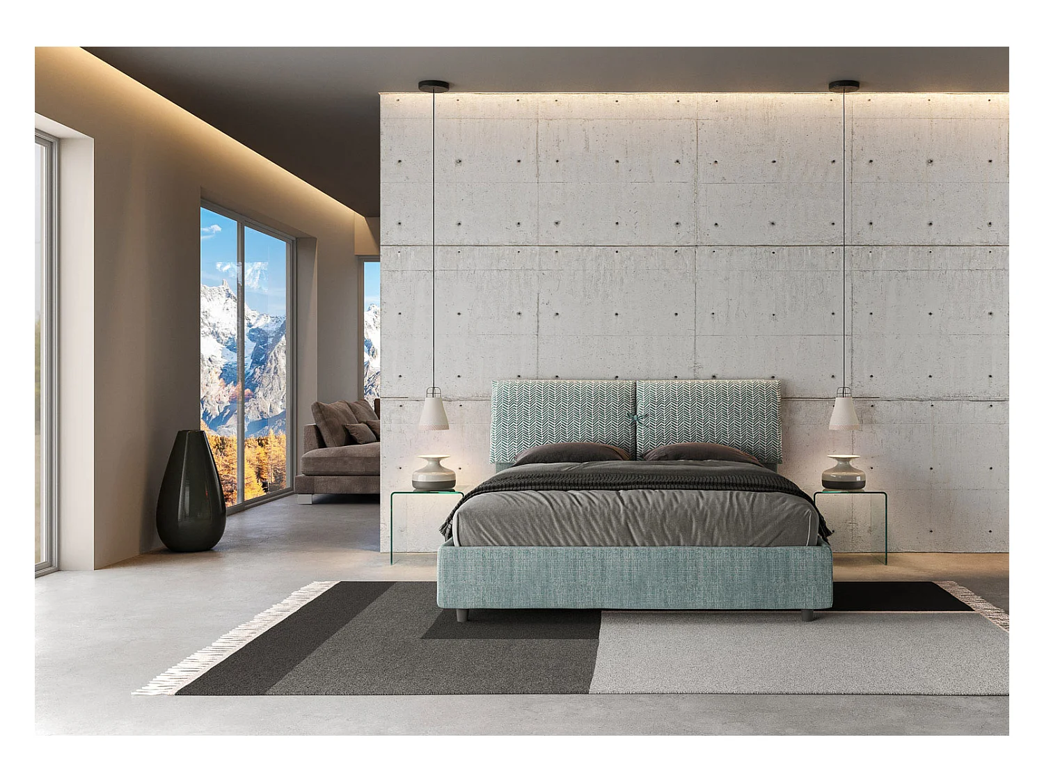 Lit coffre rembourrée 160x210 tissu Aragona 7 bleu clair Mados