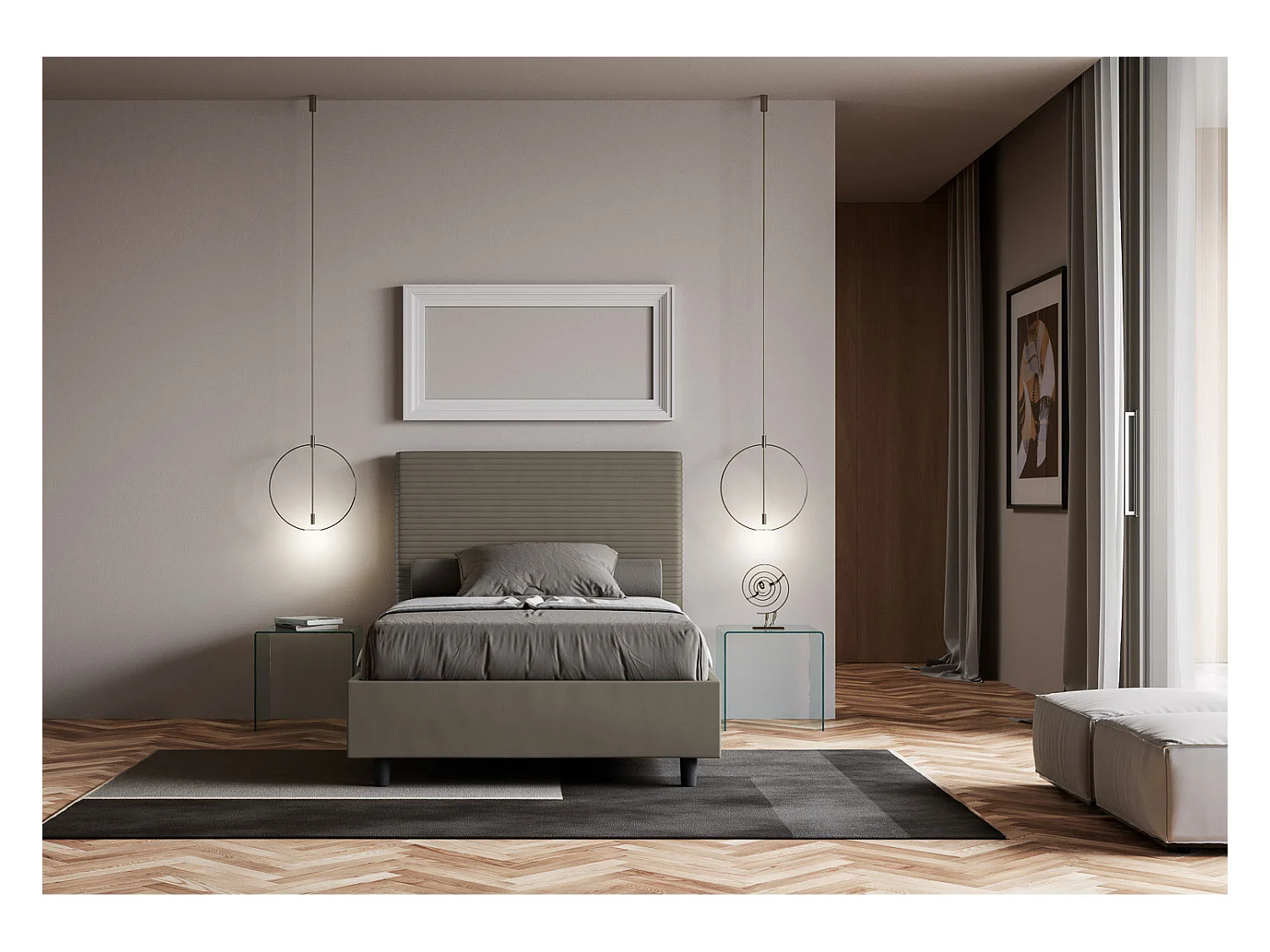 Lit coffre rembourrée 140x200 similicuir cappuccino Focus