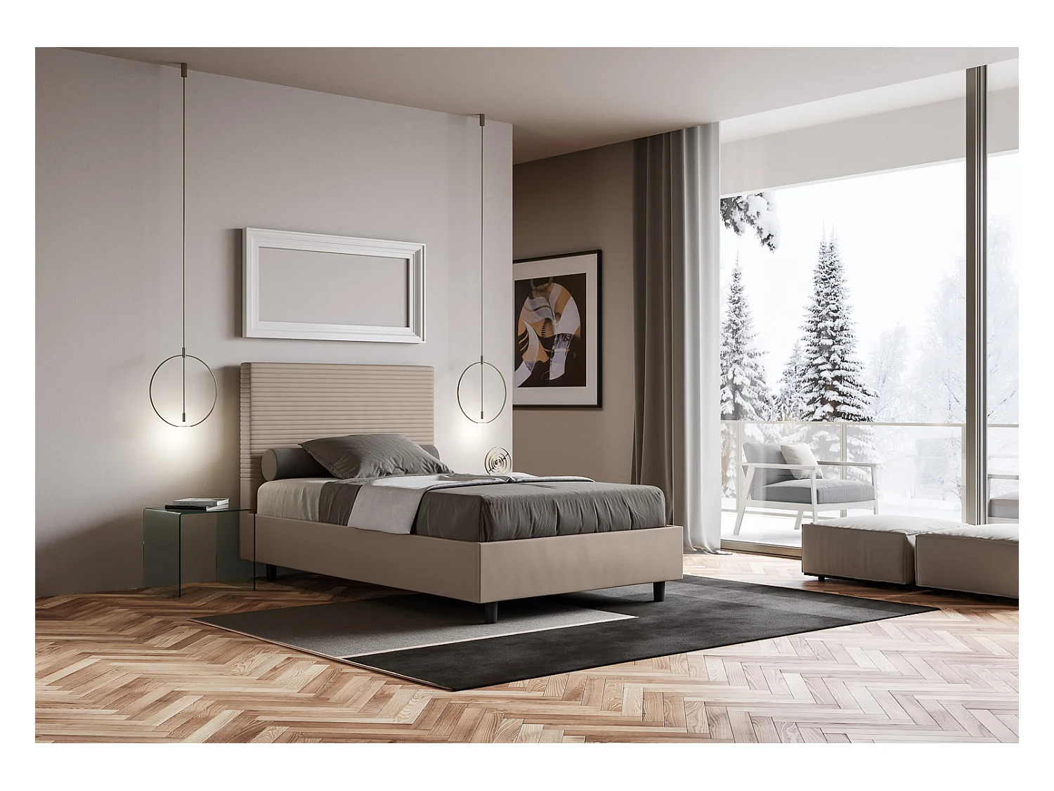 Cama de corpo e meio sem estrado estofada 120x190 pele sintética tortora Focus