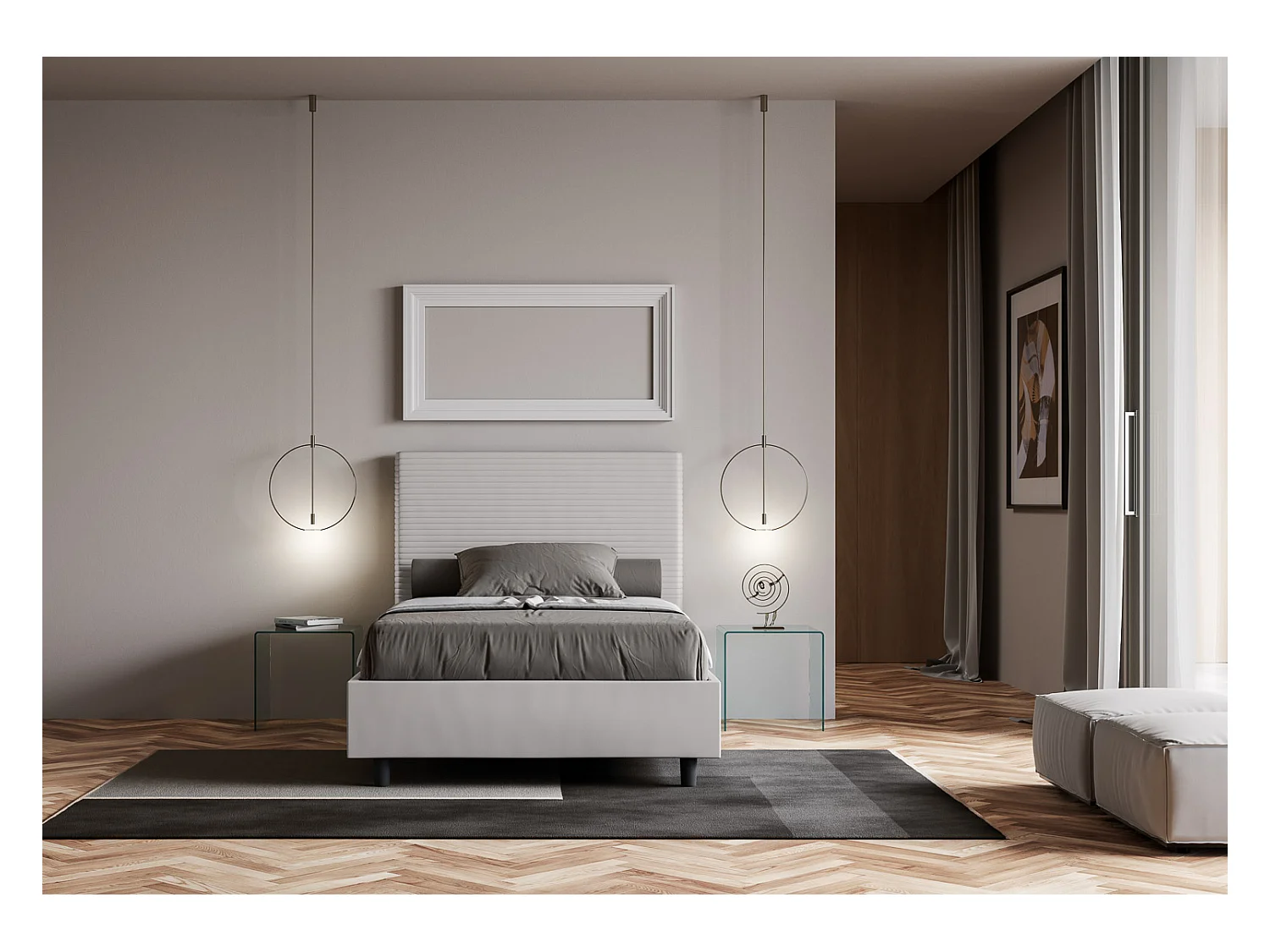 Letto senza rete imbottito 140x190 similpelle bianco Focus