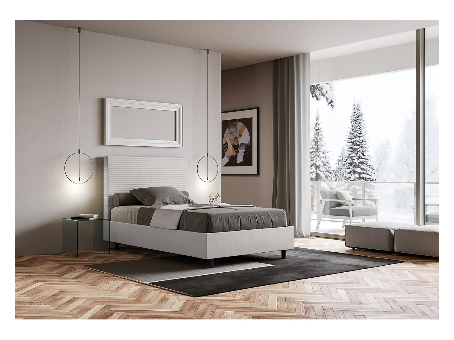 Letto senza rete imbottito 140x190 similpelle bianco Focus