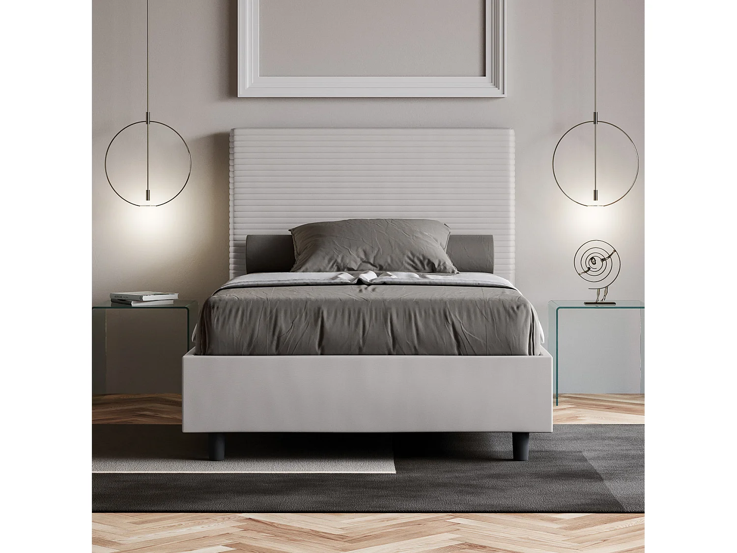 Lit double sans sommier rembourré 140x190 similicuir blanc Focus