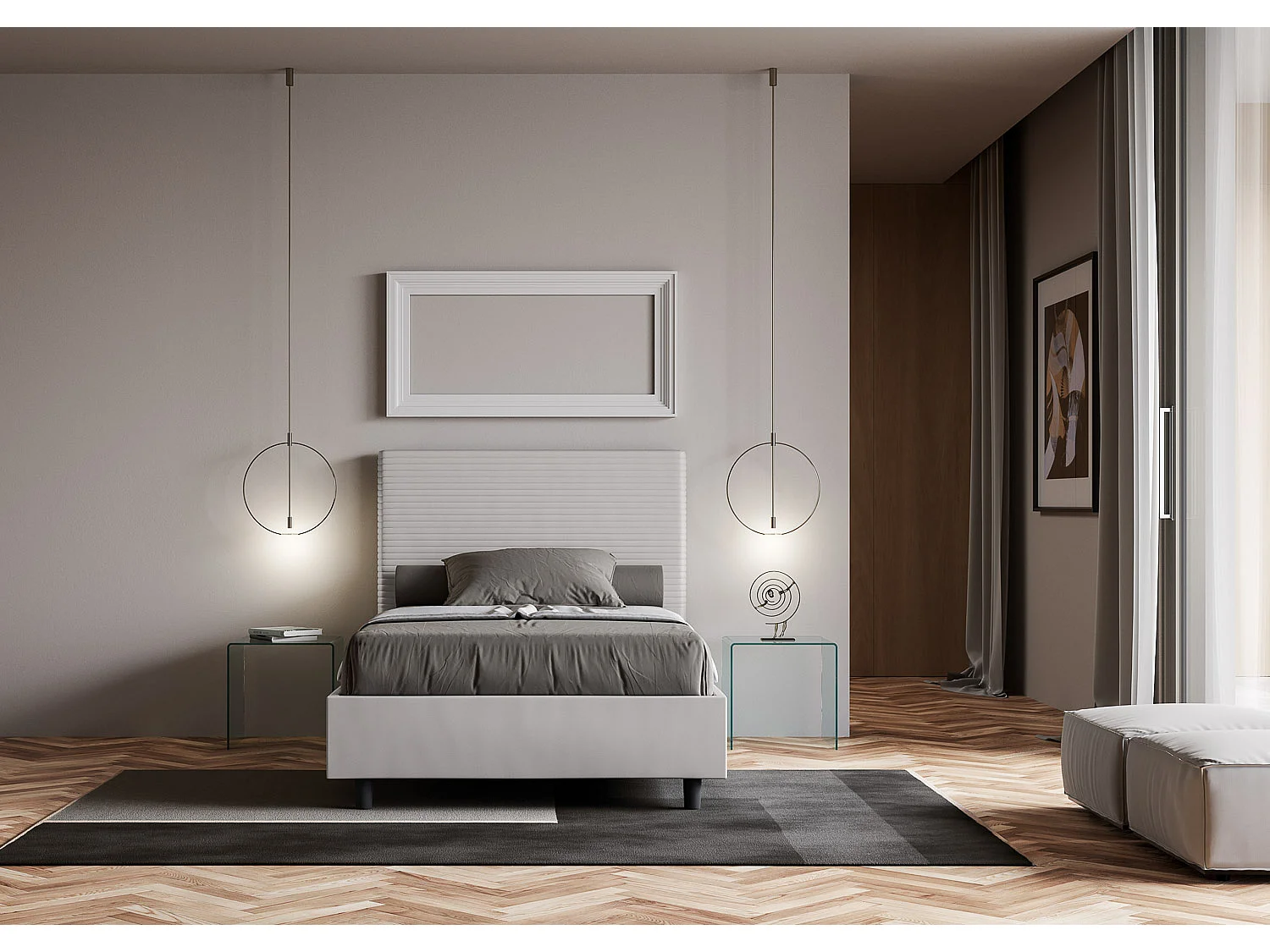 Lit double sans sommier rembourré 140x190 similicuir blanc Focus