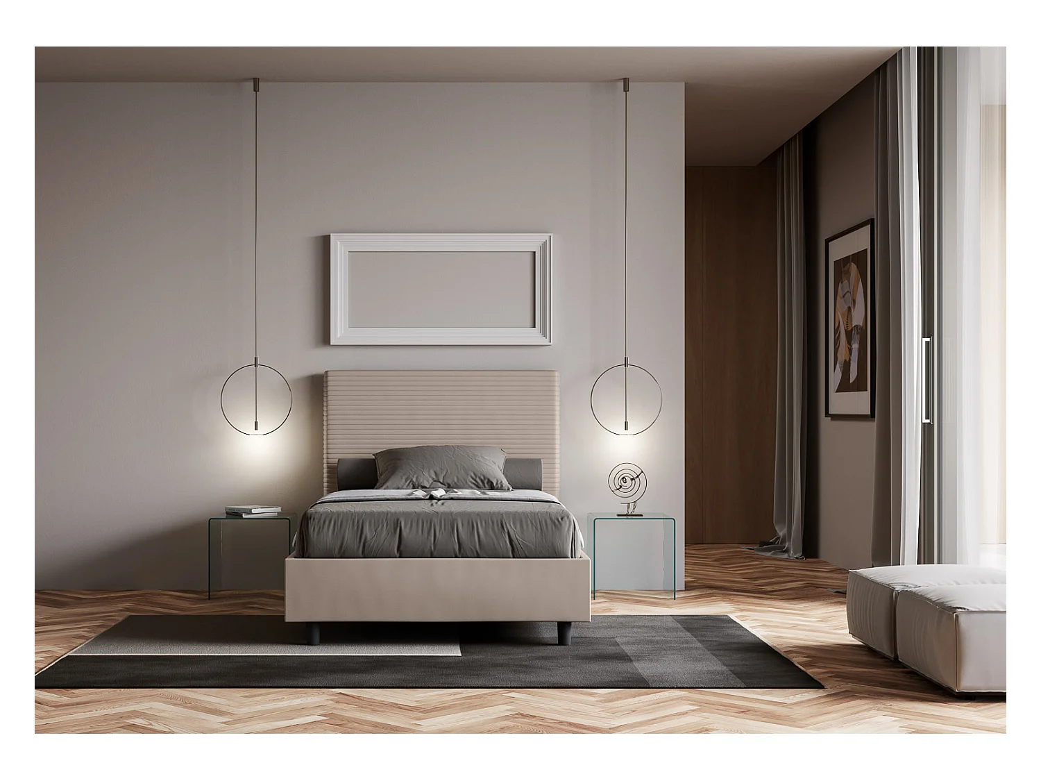 Letto senza rete imbottito 140x210 similpelle tortora Focus