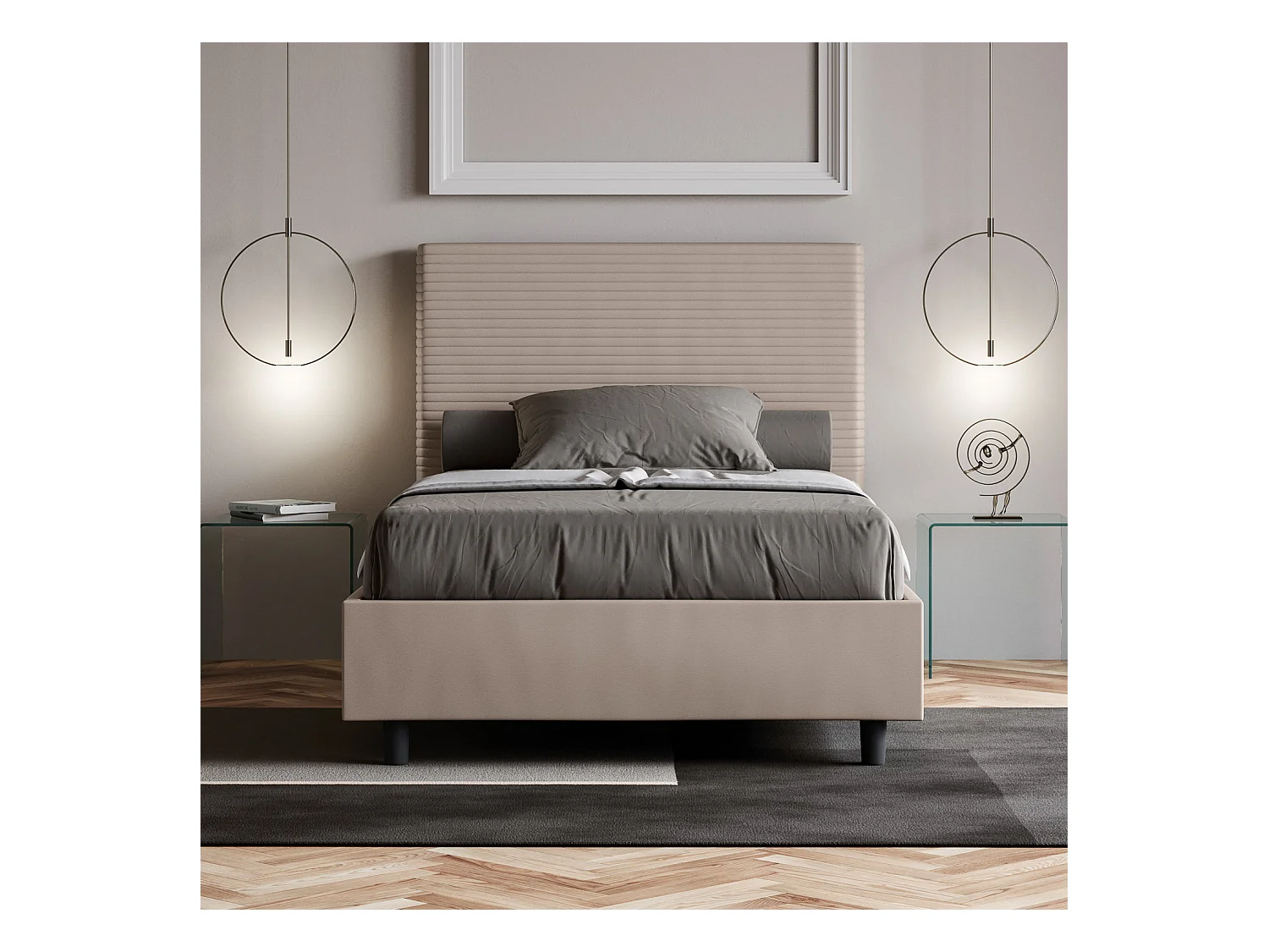Letto senza rete imbottito 140x210 similpelle tortora Focus
