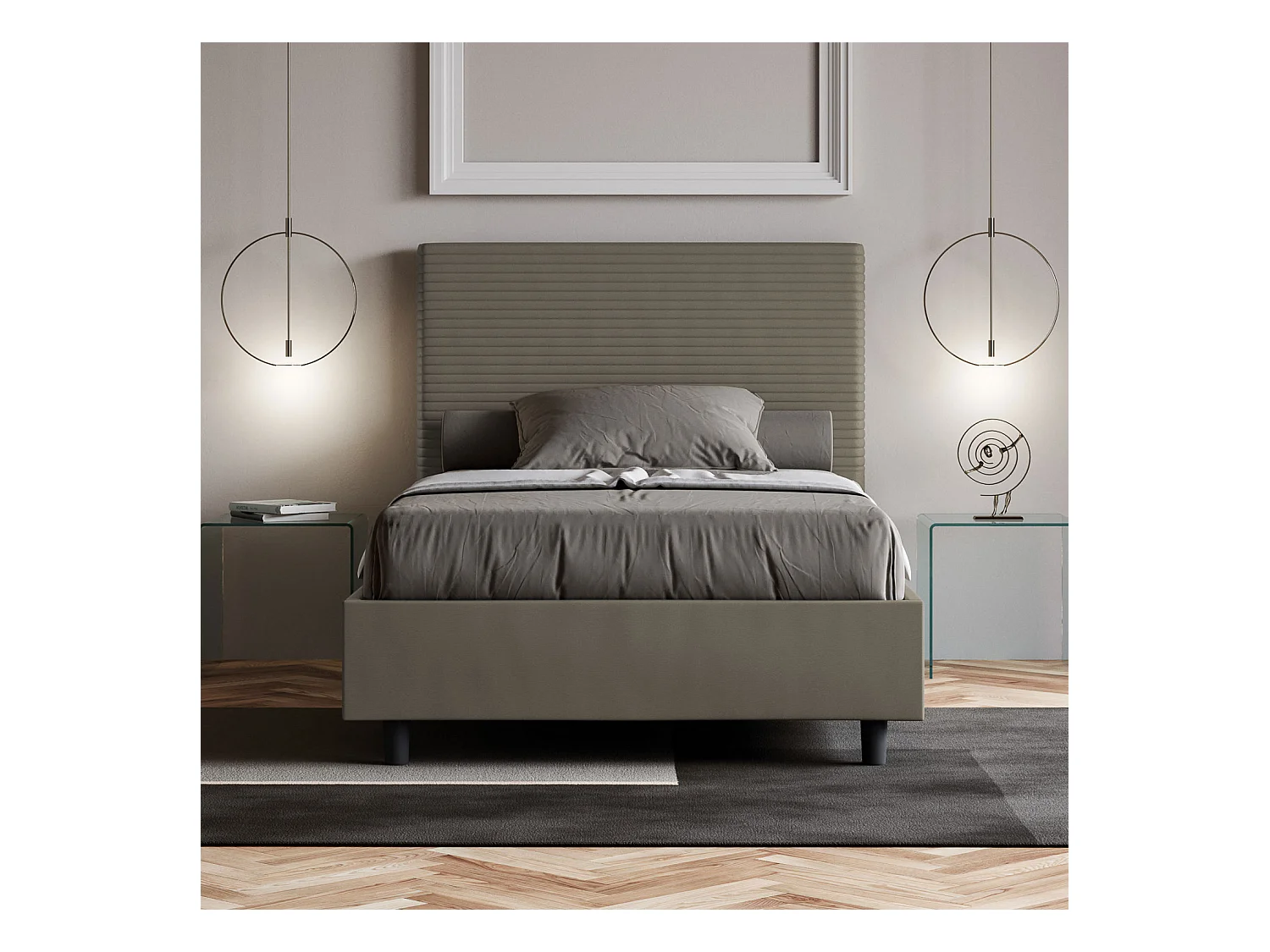 Lit avec sommier rembourrée 140x190 similicuir cappuccino Focus